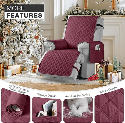 TAOCOCO Non-Slip Recliner Chair Cover Sofa Slipcover, Pet Cover for Large Recliner with Elastic Straps, Washable Chair Seat Cover Recliner Chair Furniture Protector (28'' Oversized, Wine)