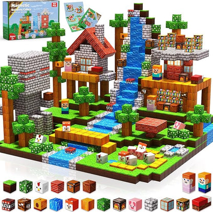 Magnetic Blocks-150PCS Grassland Magnetic Building Blocks Set, Kids Classroom Sensory Toy for Toddlers STEM Learning, Construction Stacking Toy for Kids 3+ Boys and Girls Christmas Birthday Gifts
