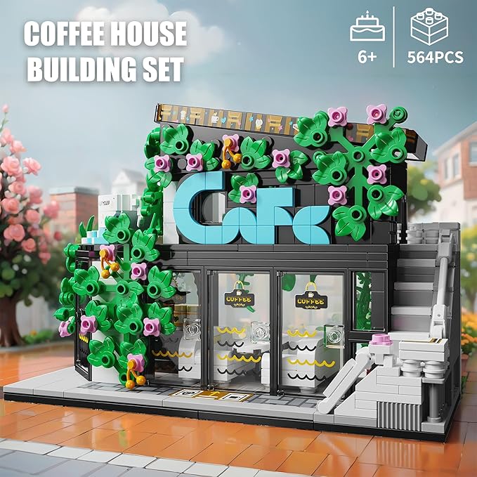 TYCOLE Flower House Building Block Set,Coffee House Building Toy with LED Lights, Creative Garden House Model Kits,Christmas Birthday Gift for Adults,Friend or Girls 8-12(564 PCS)