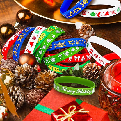 Christmas Rubber Bracelets 30 PCS Bulk Christmas Party Favors Stocking Stuffers for Kids Silicone Wristbands Goodie Bags Stuffers Xmas Toys Gifts Party Supplies Decorations Classroom Prizes