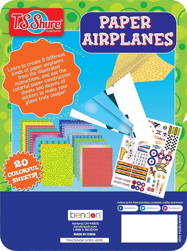 Bendon TS Shure Paper Airplanes Mini Activity Tin with 20 Paper Airplanes and Sticker Sheet 50435