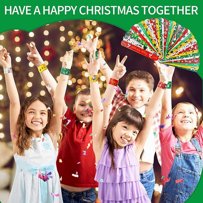 96 PCS Christmas Party Favors for Kids Bulk，Treats Bags Slap Bracelets Holiday Slap Bracelet Trinkets for kids School Classroom Students ，Goody Goodies Bag Stocking Stuffers Gifts Toys Xmas Gift