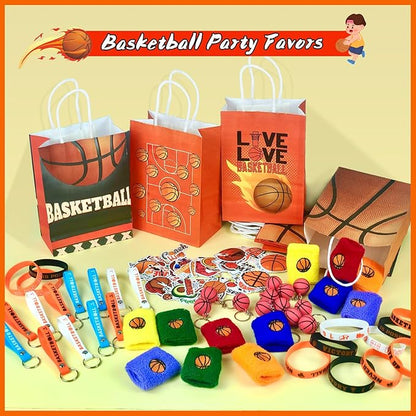 Basketball Party Favors 110Pcs Basketball Themed Birthday Party Supplies Wristbands Basketball Keychains Bracelets Bags Stickers Pinata Filler
