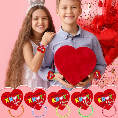 100 Pack Valentine Knot Bracelets with Card Student Valentine Gifts from Teacher Bulk Kids Friendship Bracelets Will Knot Be The Same Without You Classroom Exchange Cards for Party Favors