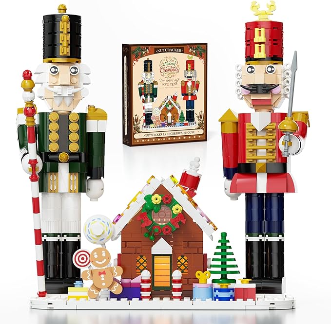 Nutcracker Christmas Decor Building Toys, Gingerbread House with Light, 2025 Xmas Gifts Ideas for Adults, Kids Girls Boys Ages 8-12, Compatible for Lego Christmas Village Decorations for Home