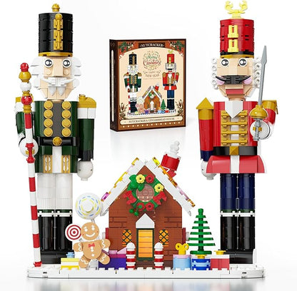 Nutcracker Christmas Decor Building Toys, Gingerbread House with Light, 2025 Xmas Gifts Ideas for Adults, Kids Girls Boys Ages 8-12, Compatible for Lego Christmas Village Decorations for Home
