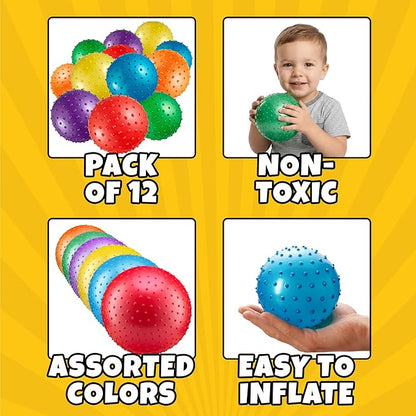 Bedwina Mini Knobby Balls - Bulk 5 Inch Sensory Balls and Spiky Massage Stress Balls with Pump, Fun Bouncy Ball Party Favors