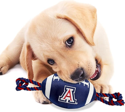 Pets First University of Arizona Football Dog Toy, Tough Quality Nylon Materials, Strong Pull Ropes, Inner Squeaker, Collegiate Team Color