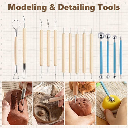 UUSYCUN 48PCS Pottery Tools for Sculpting, Clay Tool Kit for Carving, Modeling Ceramics, Pottery Kiln, Polymer Clay Tools for Trimming, Beginners, Pros, Adults, Supplies