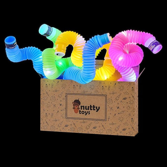 nutty toys Light Up Pop Tubes - Sensory Toys - Glow Sticks for Kids, Fine Motor Skills Toddler Fidget, Top ADHD & Autism 2025, Best Preschool Gifts Idea, Unique Boy & Girl Valentines Day Presents