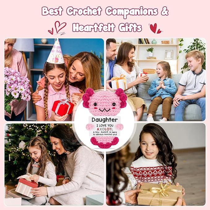 Daughter Gifts from Mom Dad, Crochet Axolotl for Year Old Little Girl Kid from Mother Father, Best for Birthday, Christmas Stocking Stuffers, Easter & Valentines, Teen Girls Teenage Under 10 Dollars