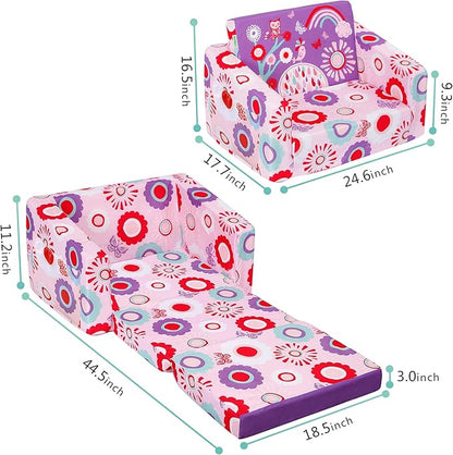 MallBest Kids Sofas Children's Sofa Bed Baby's Upholstered Couch Sleepover Chair Flipout Open Recliner(Pink/Flowers)