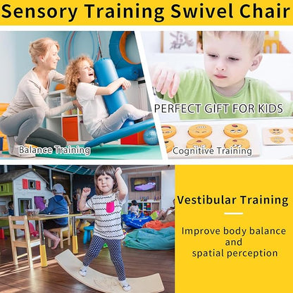 Kids Sensory Swivel Chair, Autism Sensory Chair, Spinning Chair for Autistic Kids, Small Space, Spin Seat, Metal Base, Non-Slip Design, Yellow