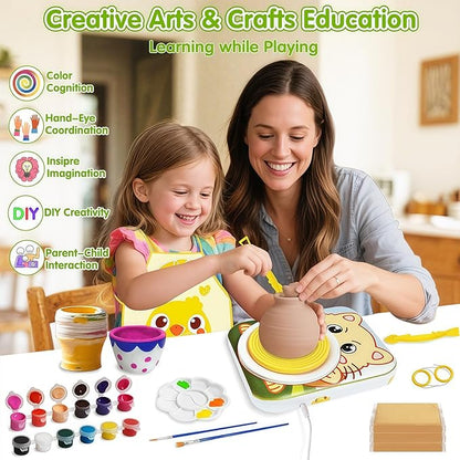 Mikiomie Electric Pottery Wheel for Beginners with Foot Pedal, 3 Clay Packs(1.7lbs Total), Apron, Painting & Carving Tools, Arts and Crafts Toys Art Supplies, Gifts for Birthday Christmas