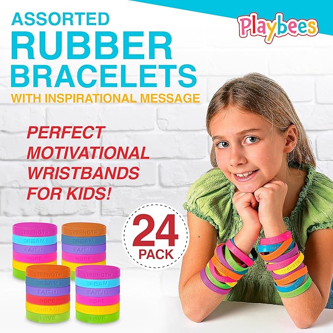 Rubber Bracelets with Sayings Assorted Colors 24-Pack Motivational Sayings Wristbands Unisex Accessories for Women Men Teens Students Graduation Gift Supplies - Party Favor Fashion & Prize