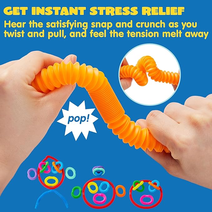 JOYIN 36 Pack Pop Tubes, Sensory Toys（Small） Fidget Tubes Party Favors - 9 Colors, Connectable and Extendable for Stress Relief - Perfect for Party, Classroom Exchange, School Reward