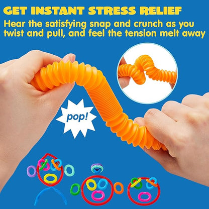 JOYIN 72 Pack Pop Tubes, Sensory Toys（Small） Fidget Tubes Party Favors - 9 Colors, Connectable and Extendable for Stress Relief - Perfect for Party, Classroom Exchange, School Reward