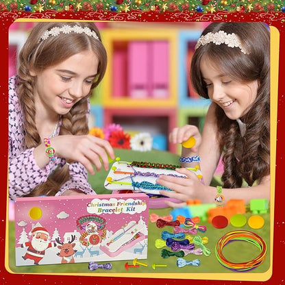 Friendship Bracelet Making Kit,String Bracelets Maker Arts and Craft for Girls,Birthday Gifts Ideas Christmas Stocking Stuffers Gifts for Girls (Pink Christmas)