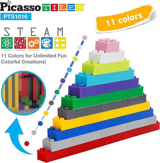 PicassoTiles 1016pcs Magnetic Brick Tile and Building Brick Block Combo Set, Magnetic Tiles, Building Blocks STEM Toys, Educational Preschool Toddler Learning Toys, Kids Activity & Creativity