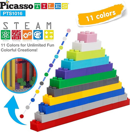 PicassoTiles 1016pcs Magnetic Brick Tile and Building Brick Block Combo Set, Magnetic Tiles, Building Blocks STEM Toys, Educational Preschool Toddler Learning Toys, Kids Activity & Creativity