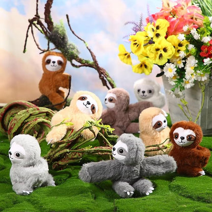 Liliful 8 Pack Kids Valentine's Day Gifts Stuffed Animal Cat Slap Bracelets, Valentines 8 Inch Plush Wrist Cute Snap Bracelets Birthday for Boys Girls Child Bulk Items Party Favors(Sloths)