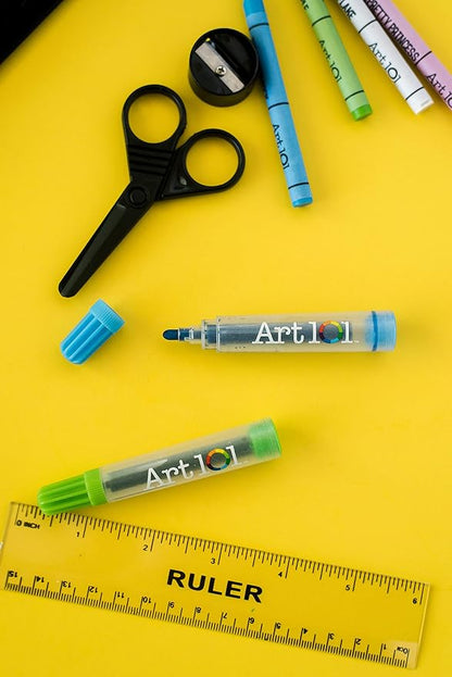 Art 101 USA Budding Artist 154 Pc Junior Artist Trifold Easel Set, Includes markers, crayons, oil pastels, watercolor paints, and colored pencils, Case, pop up easel, Portable Art Studio , White