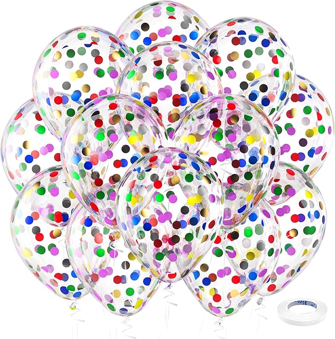 Bezente Rainbow Multicolor Confetti Latex Balloons - 60 Pack 12 inch Helium Colorful Confetti Balloons for Birthday Bridal Shower Wedding Party Decorations