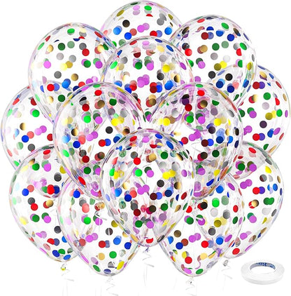 Bezente Rainbow Multicolor Confetti Latex Balloons - 60 Pack 12 inch Helium Colorful Confetti Balloons for Birthday Bridal Shower Wedding Party Decorations