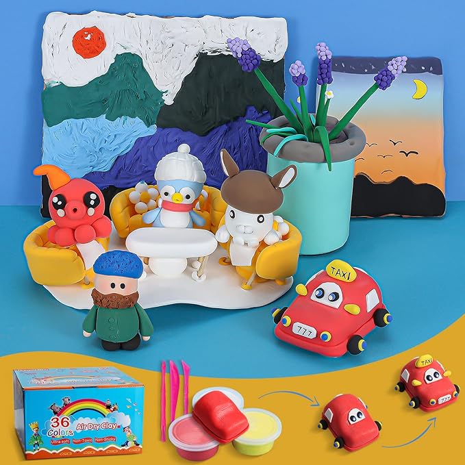 ifergoo Modeling Clay Kit - 36 Colors Magic Air Dry Ultra Light Clay, Safe & Non-Toxic, Great Toy Gift for Boys and Girls