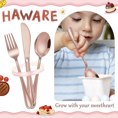 HaWare 12-Piece Kids Silverware, Stainless Steel Toddler Utensils Flatware Set, Preschooler Eating Utensils Includes 4 Spoons 4 Forks 4 Knives, Metal Children Cutlery for Home School, Mirror Finished