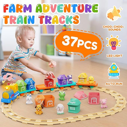 Toddler Boy Girl Toys 1-2-3, Train Set for Toddlers 2-4 with Music & Light, Toys for 1 2 3 Year Old Boy Girl, Counting Matching Sorting Montessori Learning Toy, 1 2 3 Year Old Boy Girl Birthday Gifts