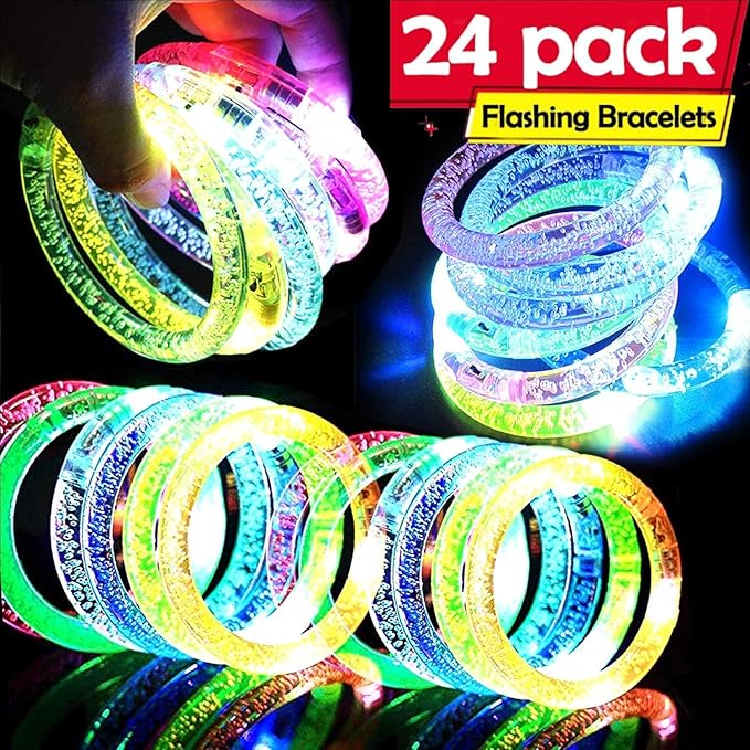 24 Pack Glow In The Dark LED Bracelets Party Favors for Kids Party Supplies Flashing Light Up Bracelet Glow Sticks Party Toys Neon Party Accessory Concert Birthday Party Games Valentines Day Gifts