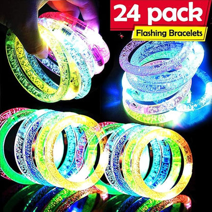 24 Pack Glow In The Dark LED Bracelets Party Favors for Kids Party Supplies Flashing Light Up Bracelet Glow Sticks Party Toys Neon Party Accessory Concert Birthday Party Games Valentines Day Gifts