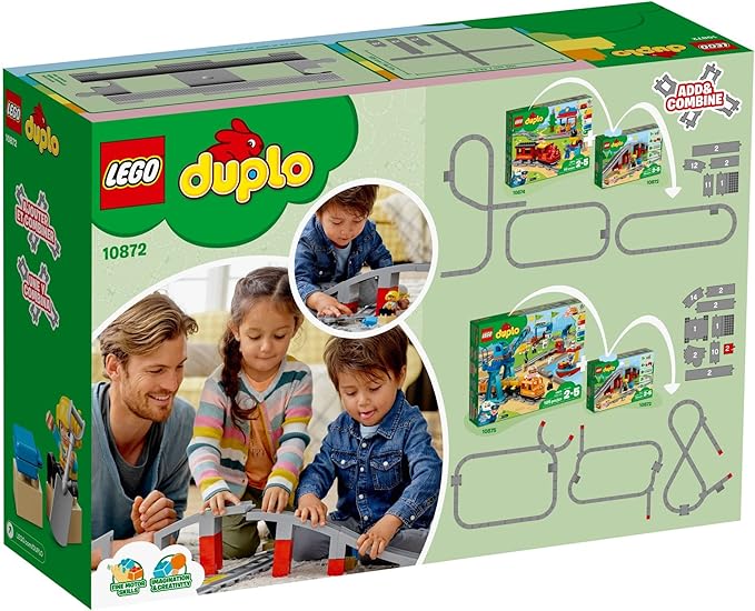 LEGO DUPLO Town Train Bridge and Tracks 10872 - Toy Set for Kids and Toddlers, Railway Building Bricks Set with a Bridge, Figure, and Horn Sound Action Brick, Great Gift for Boys and Girls