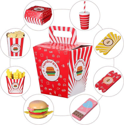 Vaguelly 1 Set Hamburger French Fries Combo Simulation Wooden Food Toys Wooden Kitchen Food Fake Food Wood Pretend Food Kitchen Play Food Happy Burgers Household Paper Bread Child