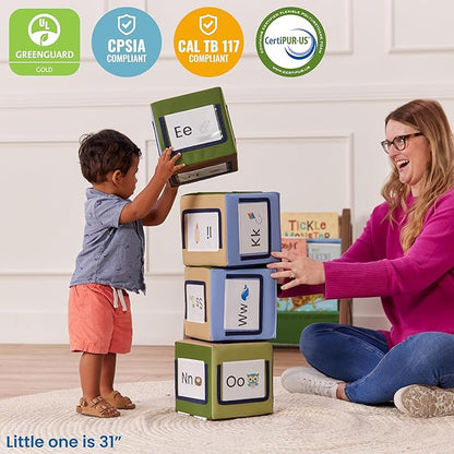 ECR4Kids SoftZone Picture Me Blocks, Activity Cubes, Earthtone, 4-Piece