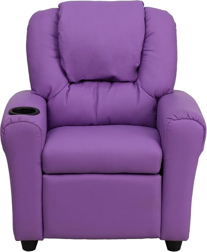 Flash Furniture Vana Vinyl Kids Recliner with Cup Holder, Headrest, and Safety Recline, Contemporary Reclining Chair for Kids, Supports up to 90 lbs., Lavender