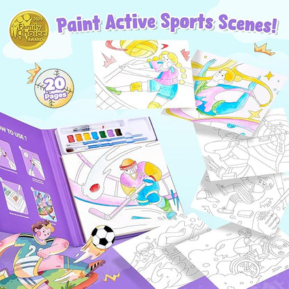 JoyCat Paint with Water Coloring Books for Toddlers, Watercolor Painting Sets for Kids Ages 3-5 4-8, Arts and Crafts Drawing Activities Toy Birthday Gifts for Boys Girls (Sports)