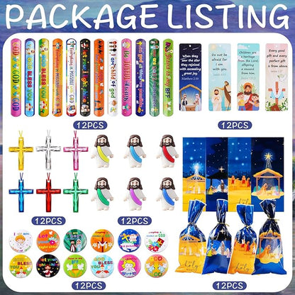 Vanblue 72pcs Christian Party Favors Religious Easter Gifts for Kids Bulk,Easter Basket Stuffers Jesus Gifts Sunday School Classroom Reward Prize Fillers with Bookmarks,Jesus Loves you gifts for kids