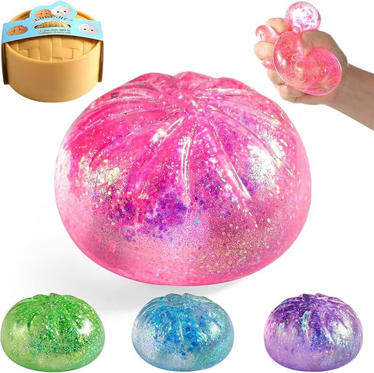 Sugar Dumpling Squishy, Glitter Squishies Dumpling Mystery Box, Viral Bao Bun Squeeze Toy,Stress Relief Fidget Toys (Pink)