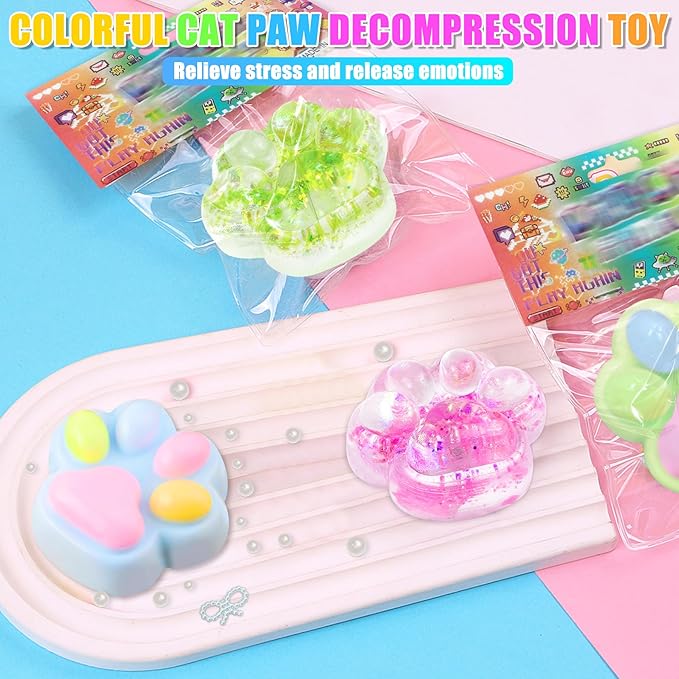 4Pcs Taba Squishies Paw, Cat Paw Squishies Toy, Clear Sticky Squeeze Toys, Soft Silicone Fidget Sensory Toys for Stress Relief, Cute Things Party Favors & OPP Packaging Gifts for Adults Kids