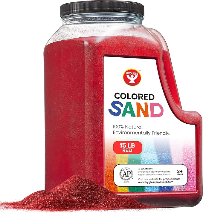 Hygloss Colored Play Sand – 15 lb Red Craft Sand for Sand Art, Christmas Gifts & Decorations, DIY Projects, Classroom Activities, and Plant Décor – Fine, Non-Toxic Sand, Safe for Kids Ages 3+