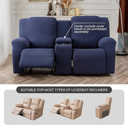 Genina Recliner Loveseat Cover Stretch Couch Covers Sofa slipcover for 2 Seat Reclining Couch Thick Jacquard Furniture Protector (Navy Blue)