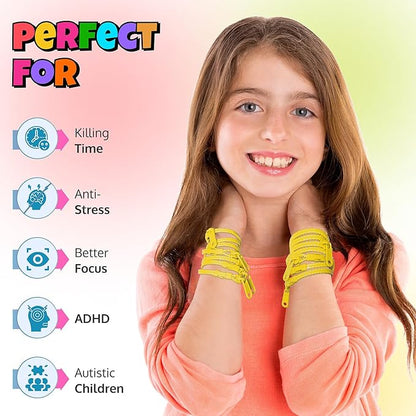 UpBrands 12-Pack Yellow 7-Inch Zipper Bracelets – Fidget Party Favors for Kids, Bulk Sensory Toys for Anxiety, and Stylish Accessories for Friendship and Kindness Celebrations