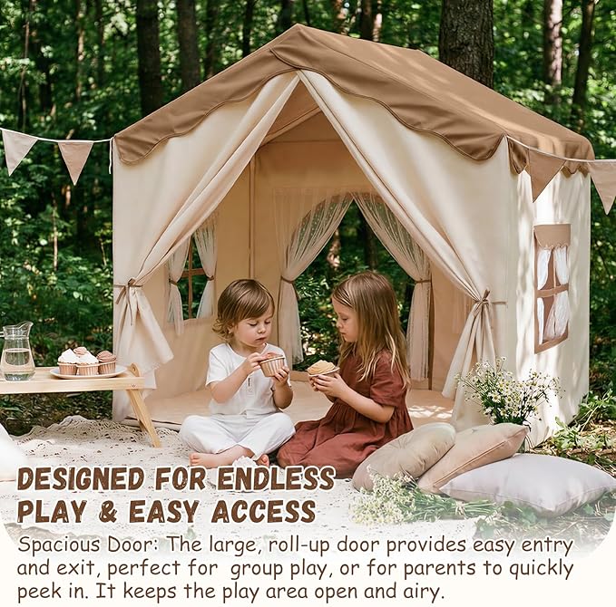 Kids Play Tent with Double Door Children's Playhouse Tents - Portable Fantasy Adventure Castle for Boys and Girls, Kids Tent with Mat, House Toys for Boys Girl Birthday, Christmas House Gift