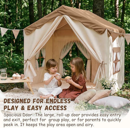 Kids Play Tent with Double Door Children's Playhouse Tents - Portable Fantasy Adventure Castle for Boys and Girls, Kids Tent with Mat, House Toys for Boys Girl Birthday, Christmas House Gift