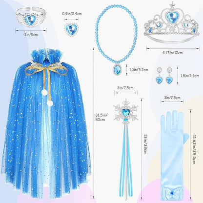 10 Pieces Princess Cape Set Dress up Clothes for Little Girls Party Cosplay Cloak with Jewelry Tiara Crown Wand Gloves