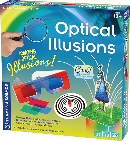 Thames & Kosmos Optical Illusions STEM Experiment Kit | 35 Amazing Optical Experiments | Explore Physics of Light, Optics, Perception | Includes 3D Glasses | Build a Camera Obscura | for Ages 8+