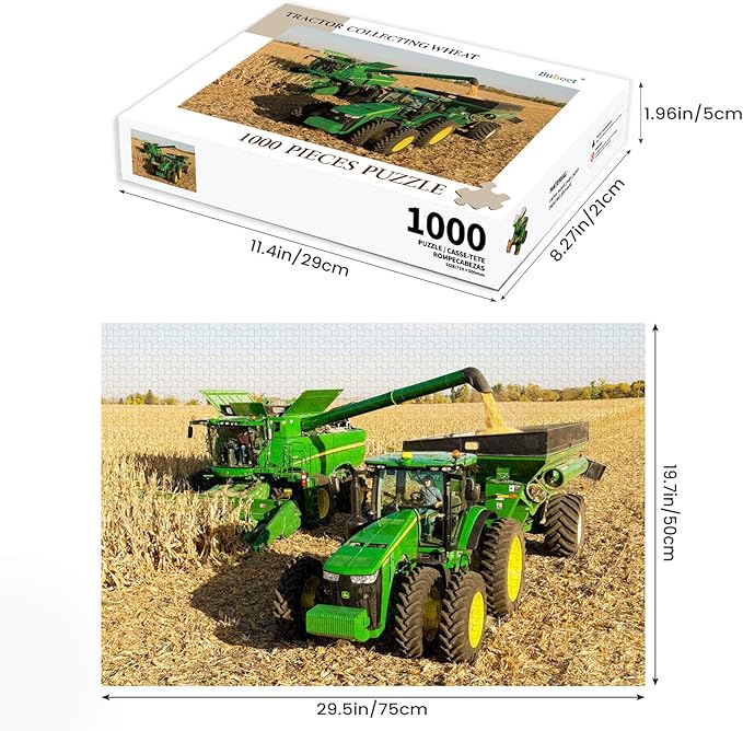 Puzzles for Adults Jigsaw Puzzles 1000 Pieces for Adults Kids– Tractor Collecting Wheat Wooden Puzzle Jigsaw Puzzle Artwork Intellective Educational Toys Gifts(29.5x19.7 Inches)