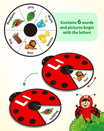 Coogam Interactive Alphabet Learning Toy, ABC Number Letters Spinning Game, Sight Words Animal Pattern Ladybug Cards, Montessori Educational Toy Gift for 3 4 5 Year Old Baby Toddlers